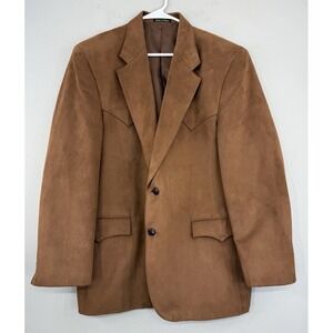 Circle S Western Faux Suede Blazer Jacket Men's 44R Brown Cowboy 2 Button